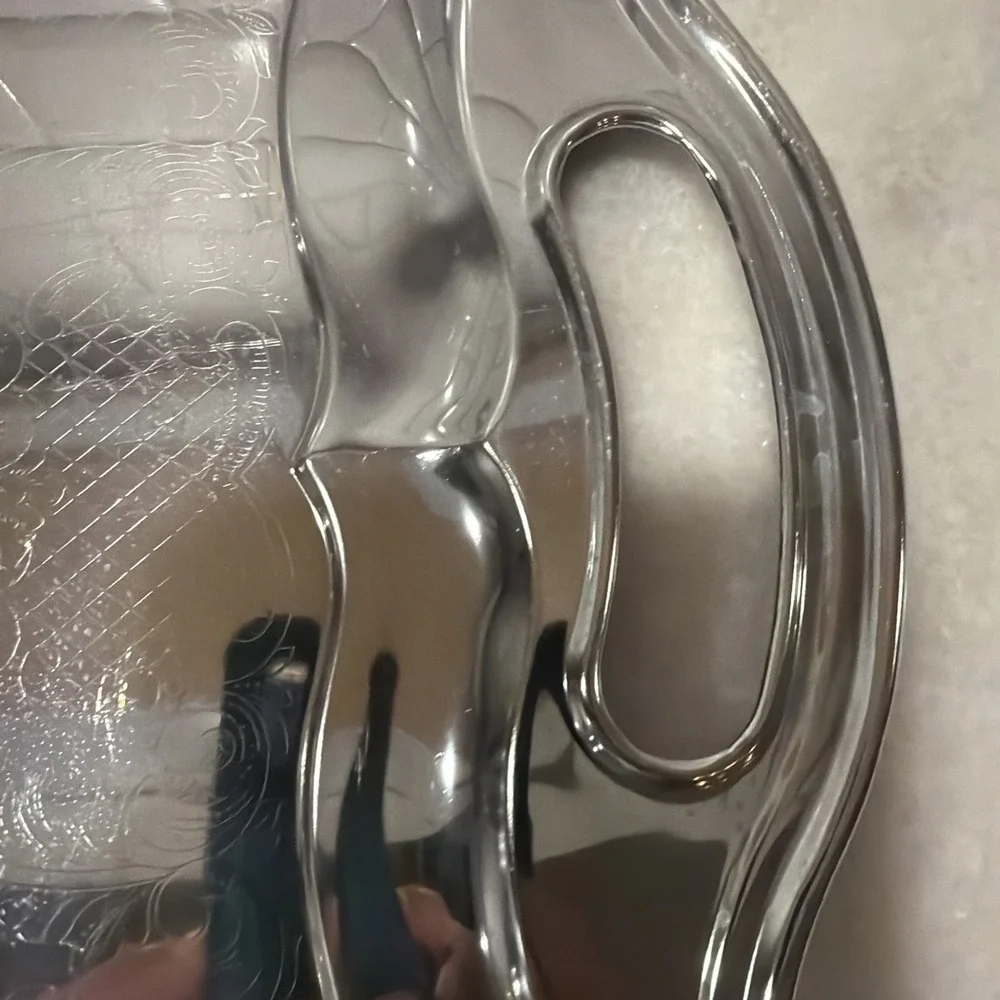 Rectangular Handled Tray Vintage Irvinware Metal Chrome Plated 18x12in OLA001